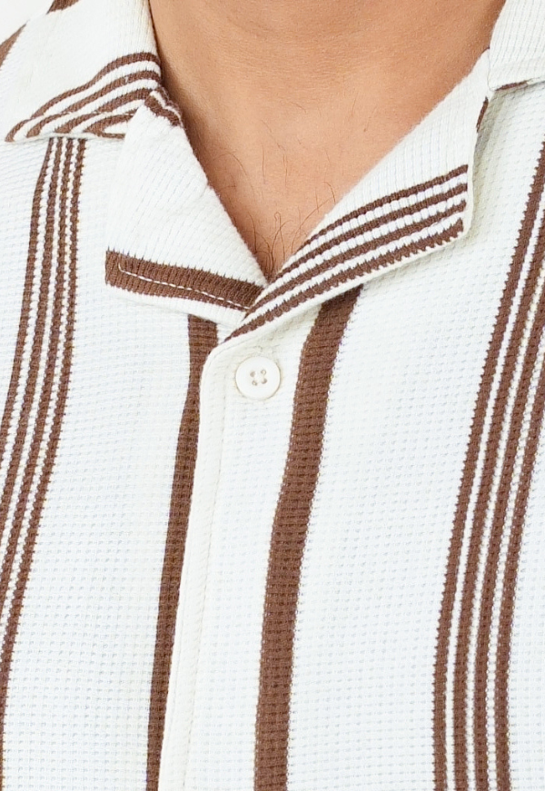Waffle Stripe Short Sleeve Shirt - Resort collar - Check