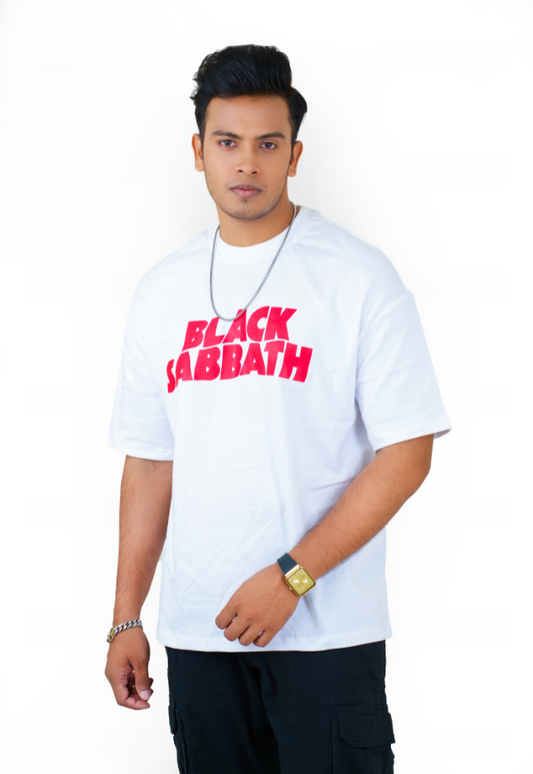 Drop Shoulder Print T-Shirt - BLACK SABBATH white