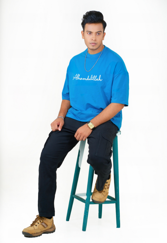 Drop Shoulder Print T-Shirt - Alhamdulliah Petrol