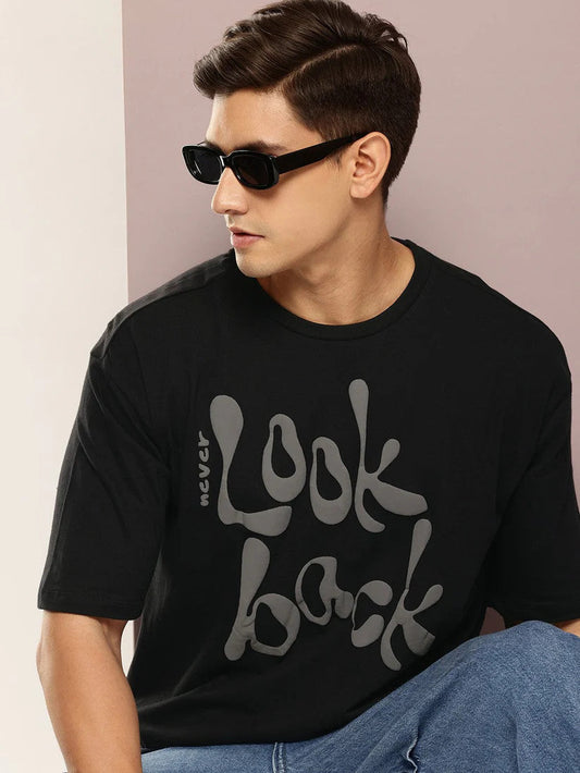 Drop Shoulder Print T-Shirt - Look Bcak Black
