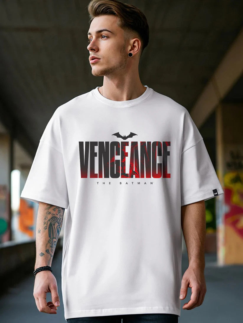 Drop Shoulder Print T-Shirt - Batman - White